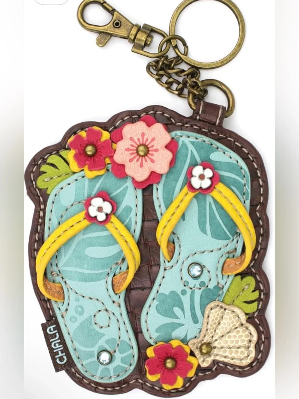 Chala flip flops with flowers bag charm keychain coin purse NWT